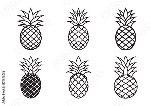 Pineapple silhouette vector Set