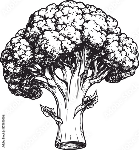 Black and white broccoli illustration