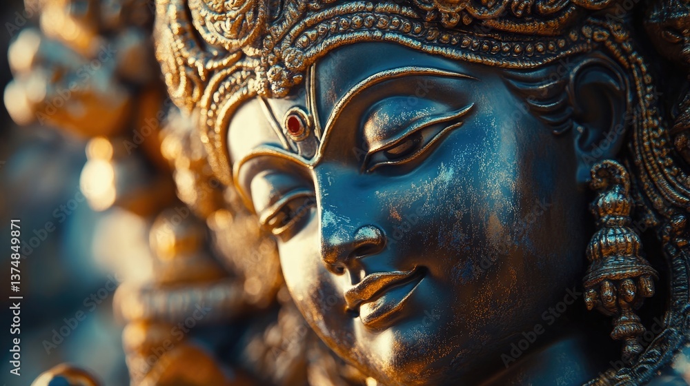 A close-up of an intricately designed idol of Narsingh Bhagwan, showcasing craftsmanship A close-up of an intricately designed idol of Narsingh Bhagwan, showcasing craftsmanship