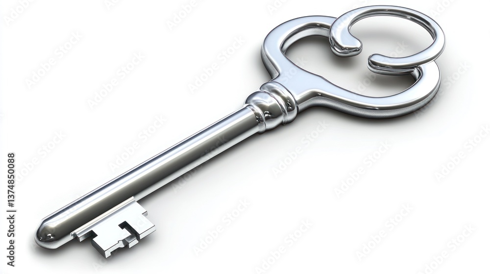 A Shiny Silver Key with Intricate Design Perfect for Security Concepts and Access Symbolism A Shiny Silver Key with Intricate Design Perfect for Security Concepts and Access Symbolism