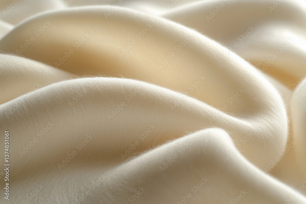 Fototapeta premium Close-up of Cream Colored Soft Fluffy Wool Fabric with Smooth Curves and Delicate Texture