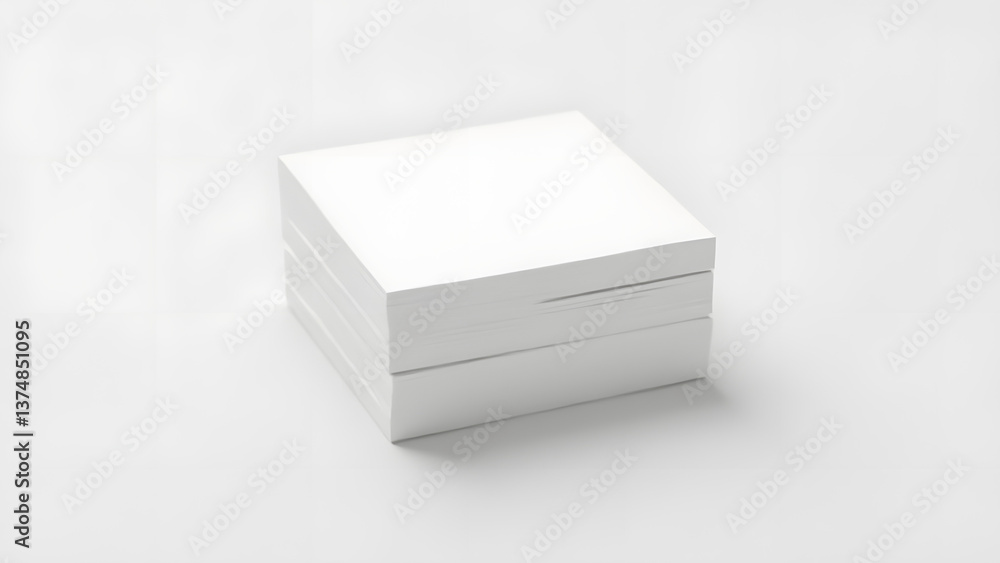 White sticky note stack shows perfect alignment and sheet shadows on mockup. White sticky note stack shows perfect alignment and sheet shadows on mockup.