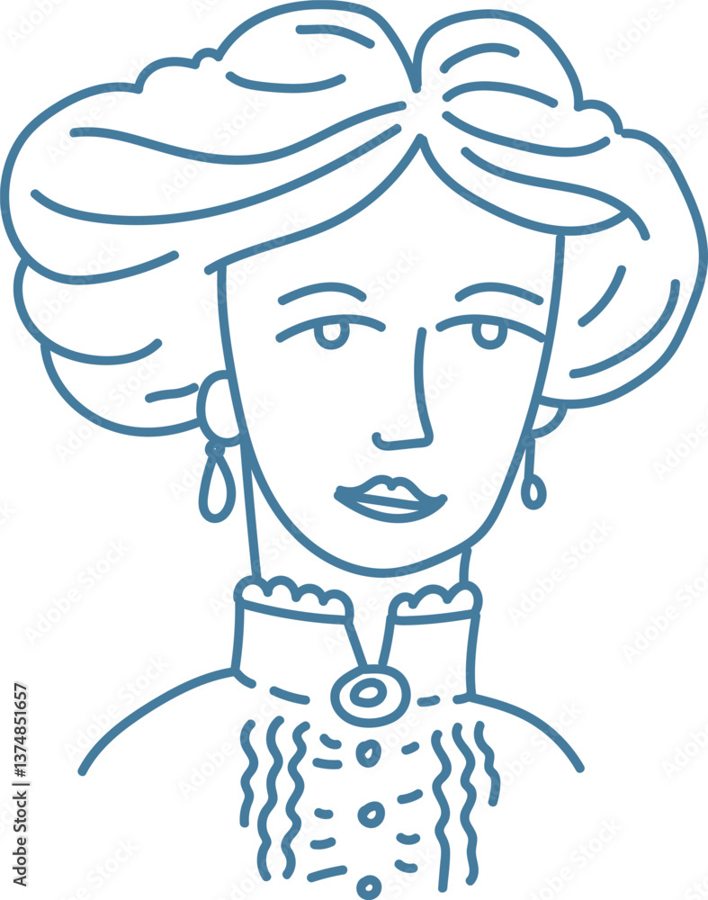 Fototapeta premium Elegant Vintage Portrait Line Art