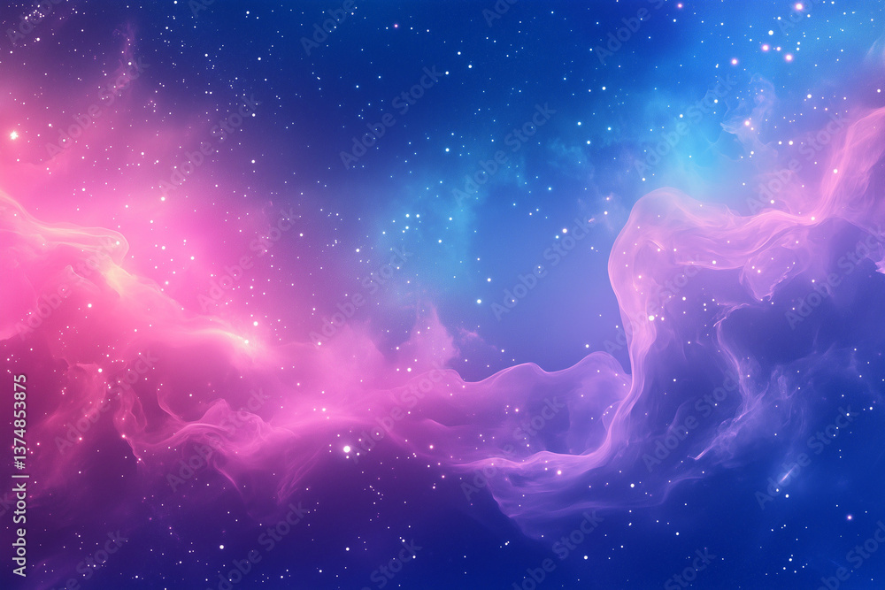 Obraz premium Exploring Vibrant Pink and Blue Nebula Clouds with Scattered Stars
