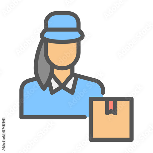 female courier filled outline icon. female courier color line illustration.