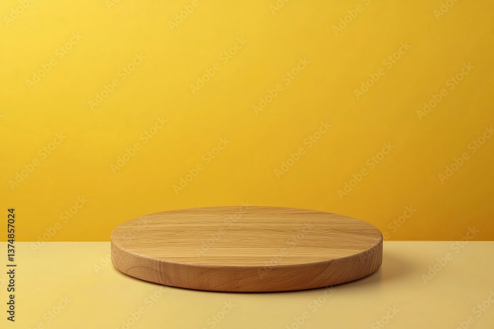 Empty Wooden Display Platform Against Yellow Background Empty Wooden Display Platform Against Yellow Background