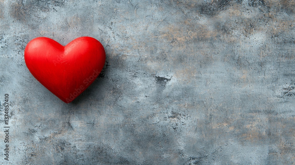 A vibrant red heart on a textured gray background A vibrant red heart on a textured gray background