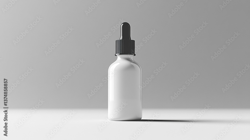 A pristine white bottle with a sleek black dropper cap on a clean, isolated background, symbolizing purity, simplicity, and modern elegance A pristine white bottle with a sleek black dropper cap on a clean, isolated background, symbolizing purity, simplicity, and modern elegance