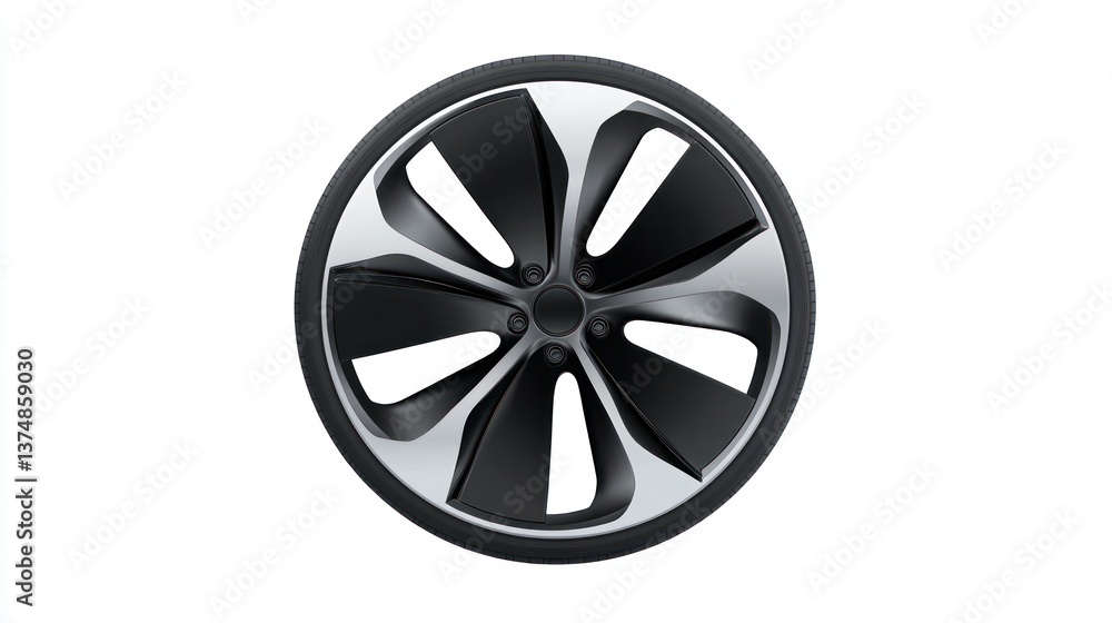 Fototapeta premium Modern Car Wheel with Sleek Black and Silver Design HighResolution Automotive Image for Marke