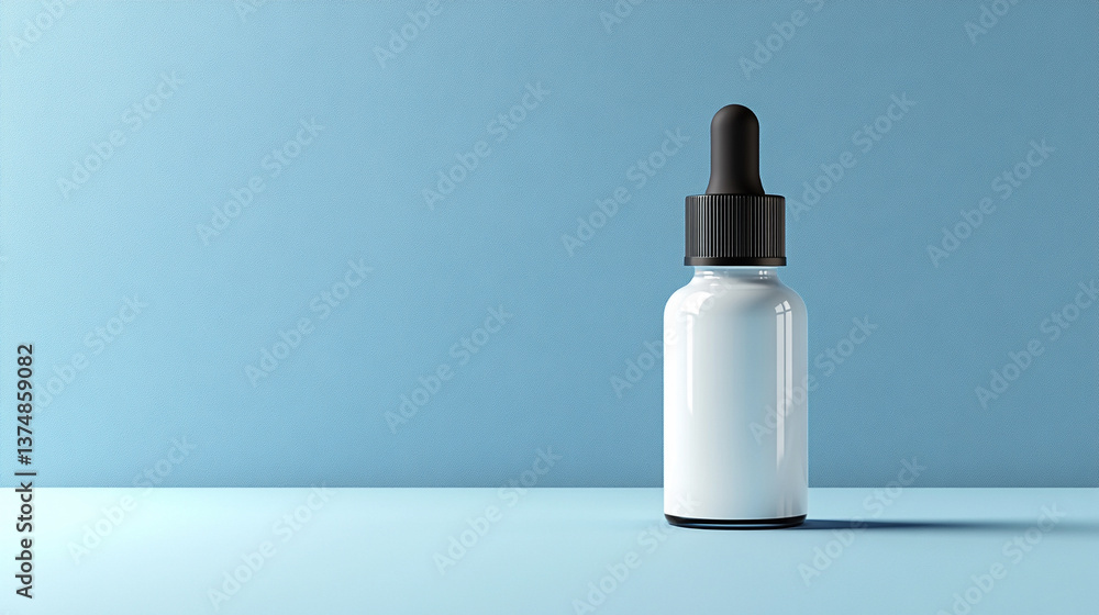 A pristine white bottle with a sleek black dropper cap on a clean, isolated background, symbolizing purity, simplicity, and modern elegance A pristine white bottle with a sleek black dropper cap on a clean, isolated background, symbolizing purity, simplicity, and modern elegance