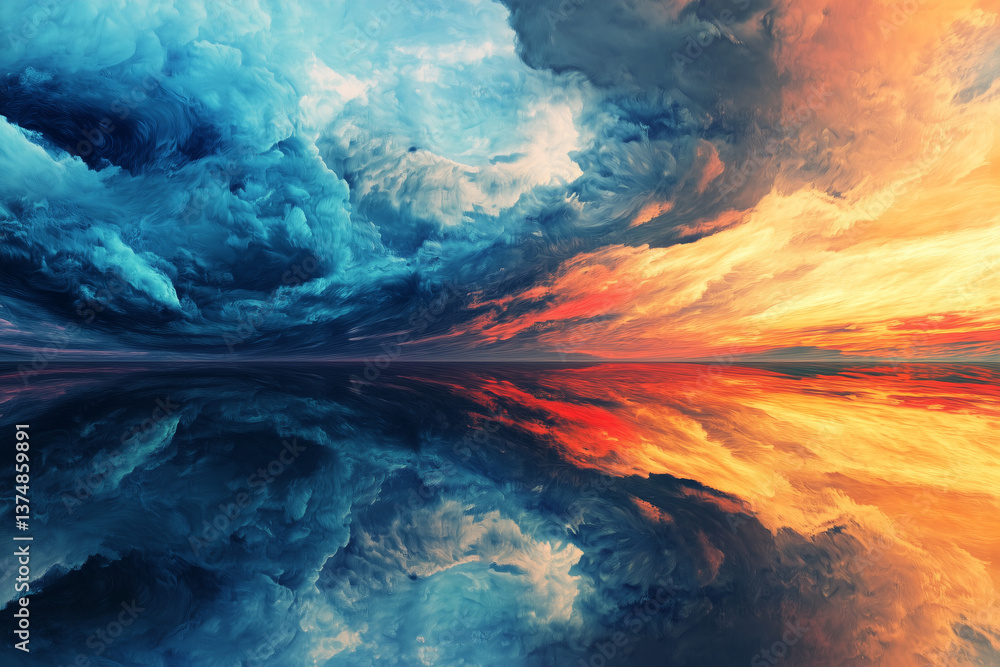 Fototapeta premium Dramatic Sky Painting Over Water Reflection with Abstract Cloud Formations