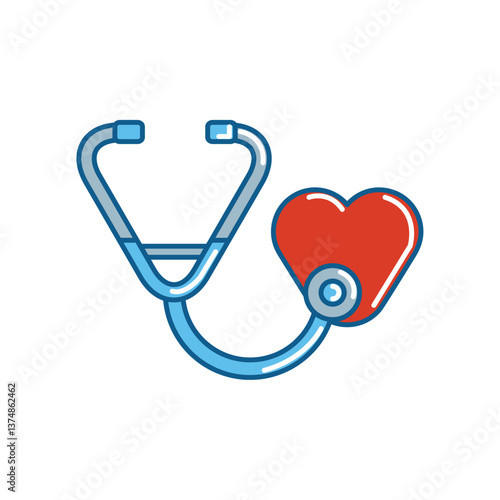 Vector Illustration of a Stethoscope with Heart Icon Representing Cardiovascular Health and Medical Diagnostics in a Flat Style Design