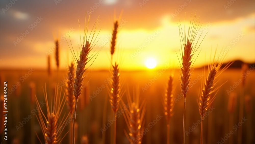 sunset over wheat field - Generated AI sunset over wheat field - Generated AI