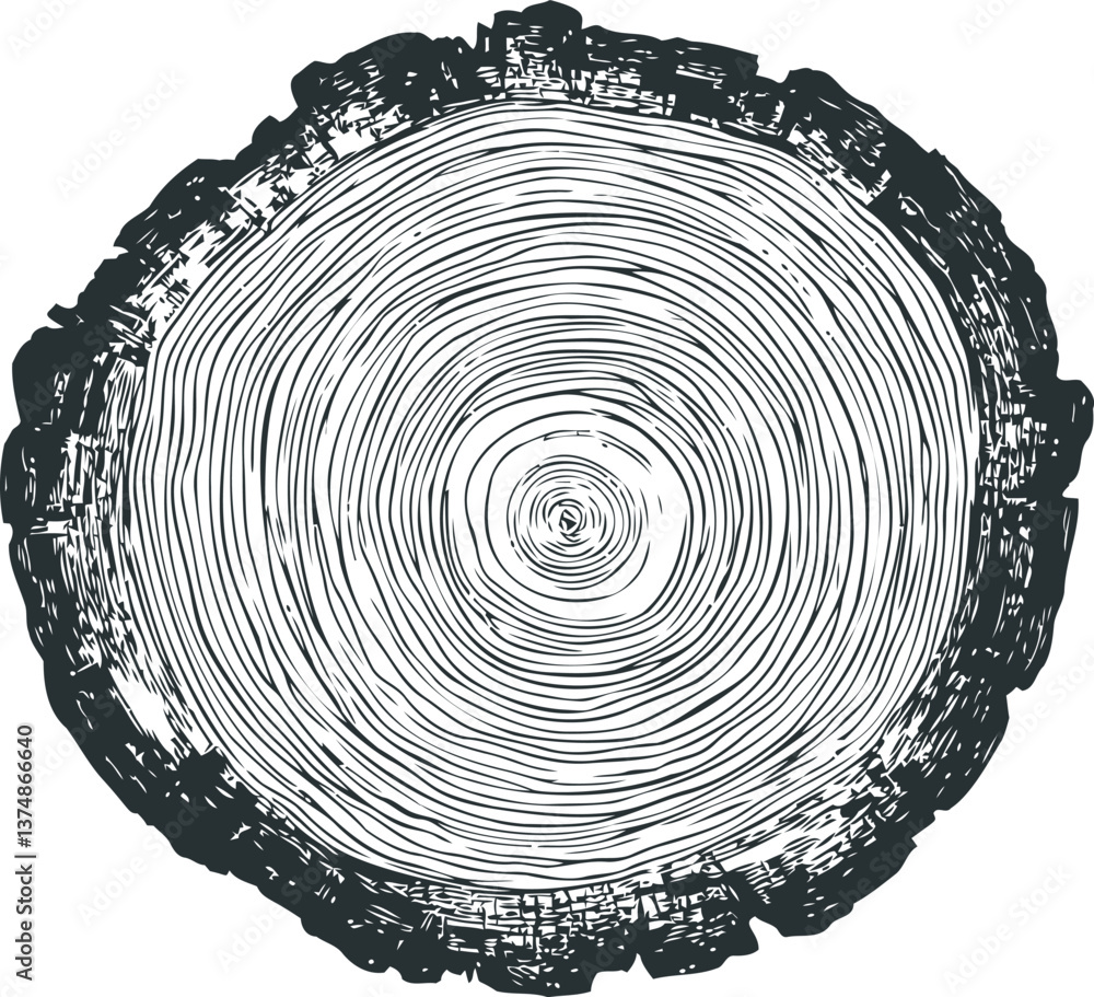 Fototapeta premium Tree stump slice illustration with detailed growth