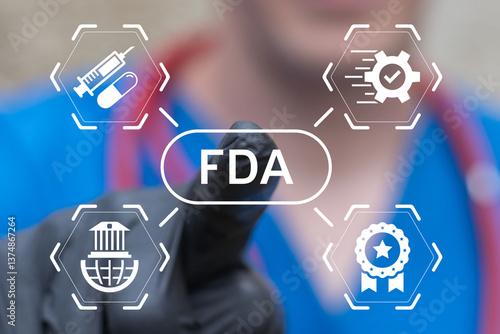 Obraz na płótnie FDA Food and Drug Administration Department Service Medical Concept. Doctor person using virtual touch screen push abbreviation: FDA. FDA Health Care Control System. w salonie