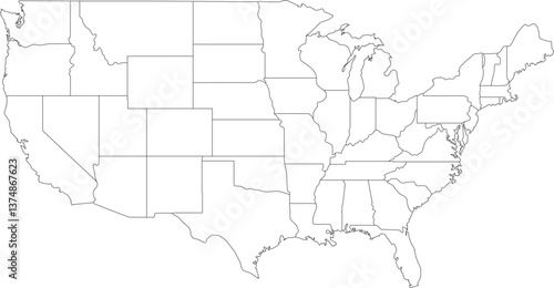 Outline Map of United States with States and Borders