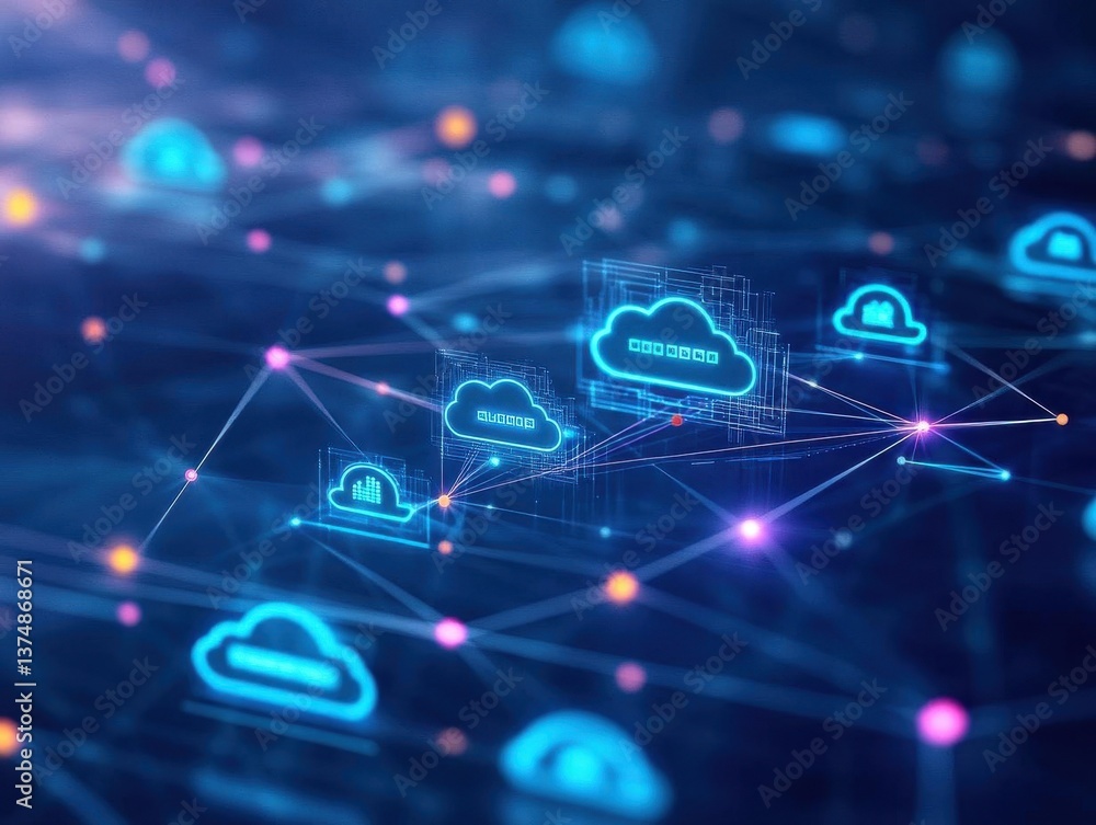 Abstract two tone cloud computing icon design representing network connectivity data flow and digital infrastructure for technology based solutions services and business applicatio Abstract two tone cloud computing icon design representing network connectivity data flow and digital infrastructure for technology based solutions services and business applicatio
