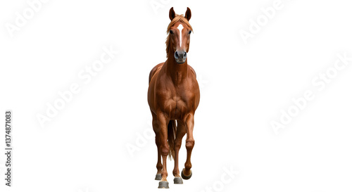Chestnut Horse Walking Forward Isolated on White Background Studio Shot
