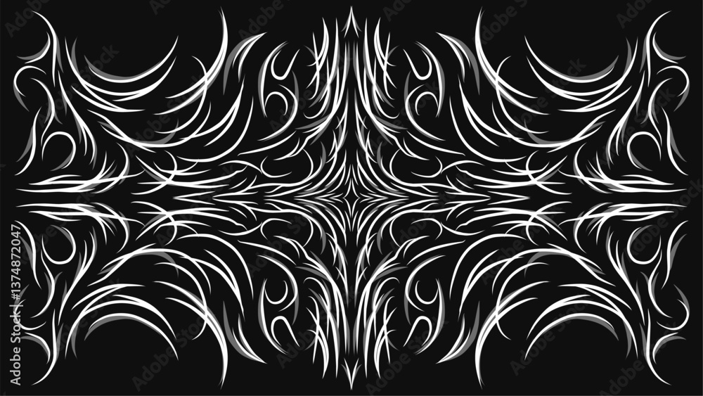 Fototapeta premium Vector Tribal intricate pattern design with sharp, symmetrical curves. Perfect for tattoos, digital art, backgrounds, and graphic projects