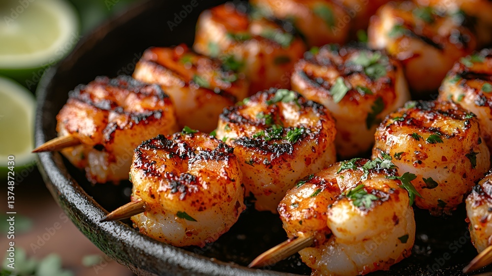 Grilled Shrimp Skewers in Cast Iron Pan Grilled Shrimp Skewers in Cast Iron Pan