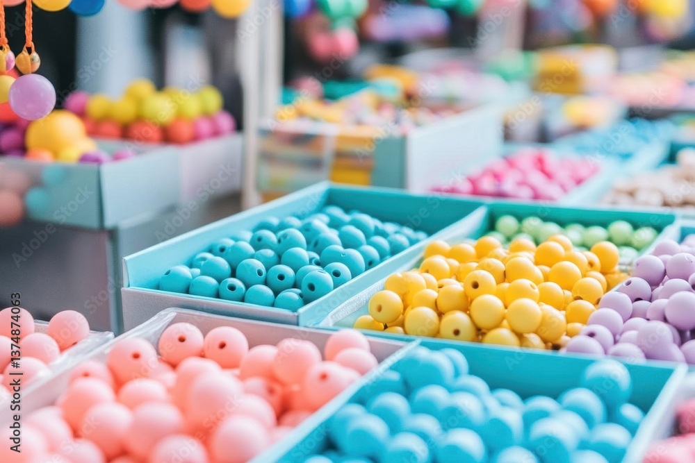 Beads in boxes on a Thai sunday market Chatuchak