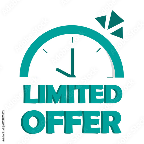 LIMITED OFFER. Teal clock shape. Promotion time text. Vector sale icon.