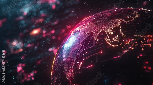 A vibrant digital globe highlights Asia, showcasing the power of global networks and modern technology.