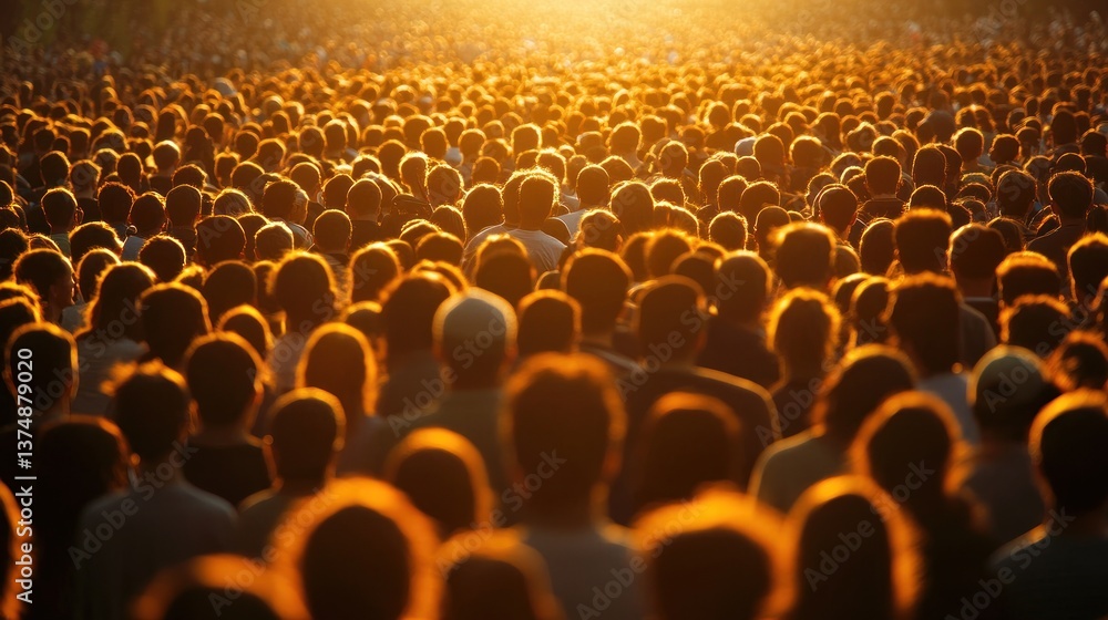 Fototapeta premium Golden Hour Crowd: A Sea of Silhouettes Basking in the Sunset's Embrace