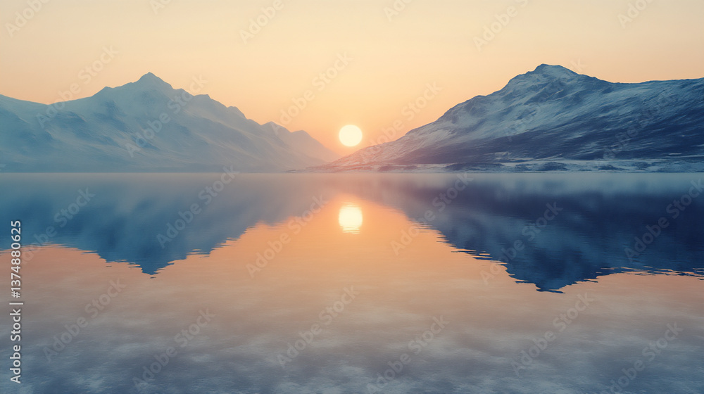 Fototapeta premium serene mountain lake at sunrise,