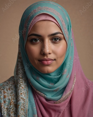 Portrait of a Muslim woman, solid background symbolizing respect and cultural diversity