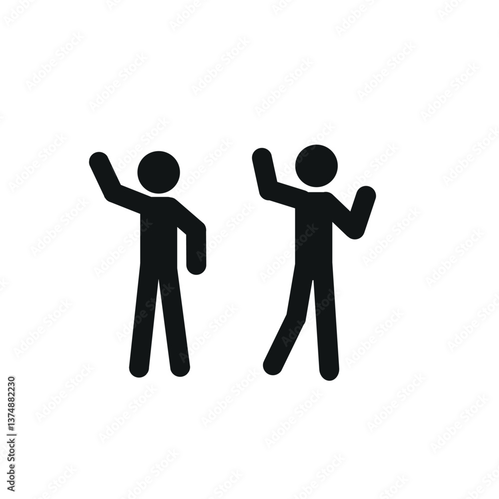 two people in different poses greet with their hands, a pictograph of a human figure, a flat vector illustration. on a white background, people two people in different poses greet with their hands, a pictograph of a human figure, a flat vector illustration. on a white background, people