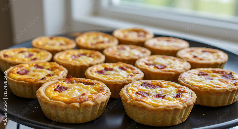 Delicious platter of mini quiche Lorraine offering a delightful brunch experience Delicious platter of mini quiche Lorraine offering a delightful brunch experience
