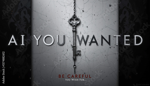 Black and white image, antique key, water droplets, condensation, text 