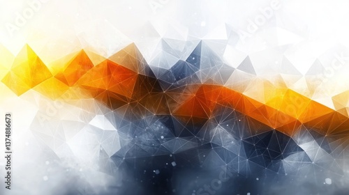 Abstract Polygonal Landscape:  A Fusion of Orange, Blue, and White