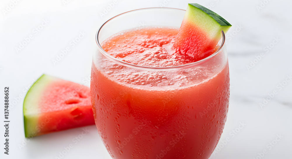 Refreshing watermelon and cucumber juice in a glass, summertime treat