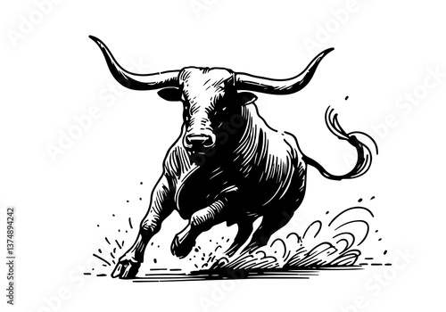 Texas Longhorn cattle hand drawn vector illustration