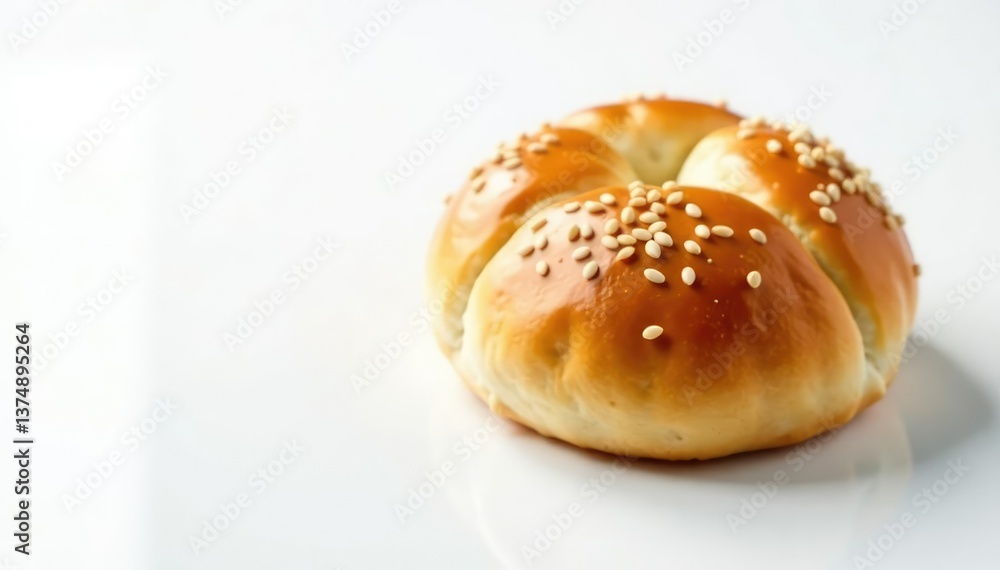 A single, soft, sesame seed bun, crisp edges, white backdrop , menu, graphic A single, soft, sesame seed bun, crisp edges, white backdrop , menu, graphic