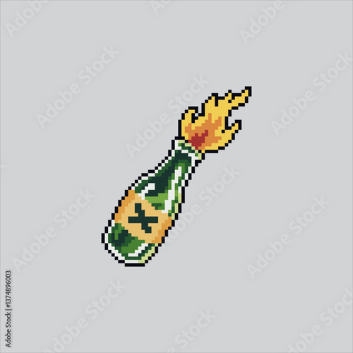 Pixel art illustration Molotov Bomb. Pixelated Molotov Bottle. Molotov Bottle Fire Bomb Icon pixelated for the pixel art game and icon for website and video game. old school retro.