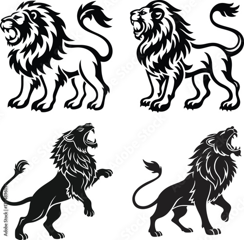 Majestic heraldic lions and fierce lion heads compose a regal set