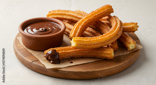 Golden Churros Delight: Crispy Spanish Pastries Served with Rich Chocolate Dip
