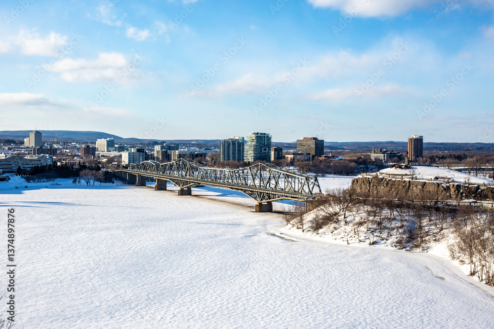 Fototapeta premium Winter View of Ottawa and the Ottawa River From Gatineau Side