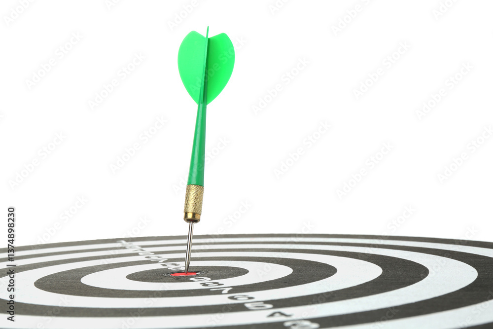 Dart board with green arrow on white background Dart board with green arrow on white background