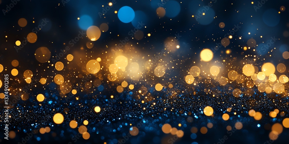 Abstract Golden and Blue Bokeh Lights with Sparkling Festive Atmosphere Abstract Golden and Blue Bokeh Lights with Sparkling Festive Atmosphere