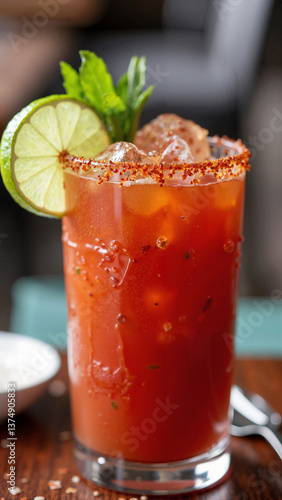 Vibrant spicy michelada cocktail isolated on transparent background, perfect for Cinco de Mayo, bar menus, and Mexican food marketing    keywords:   michelada, cocktail, spicy, drink, Mexican, 
