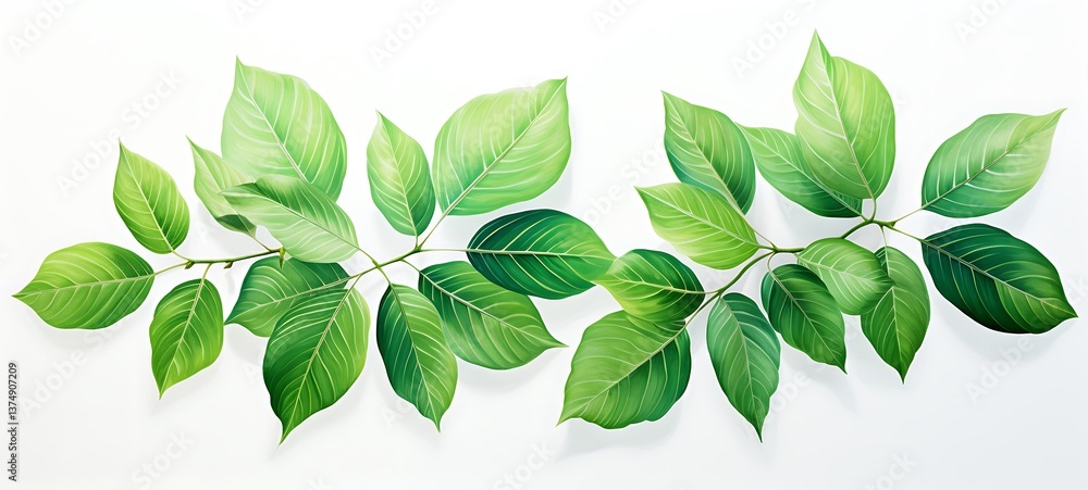 White background with drawings of colorful green leaf for children, ai generative White background with drawings of colorful green leaf for children, ai generative