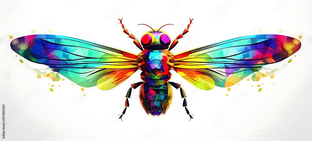 Obraz premium White background with drawings of colorful fly for children, ai generative