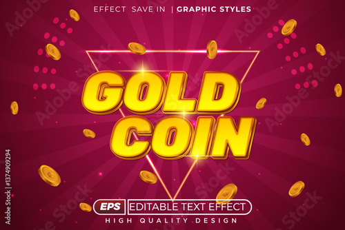 Editable 3d text effect gold coin