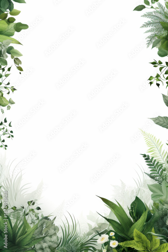 Naklejka premium Minimalistic wilderness botanical. A stunningly beautiful page border. Center open. 