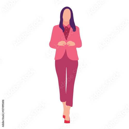 Business woman in a pink suit, walking