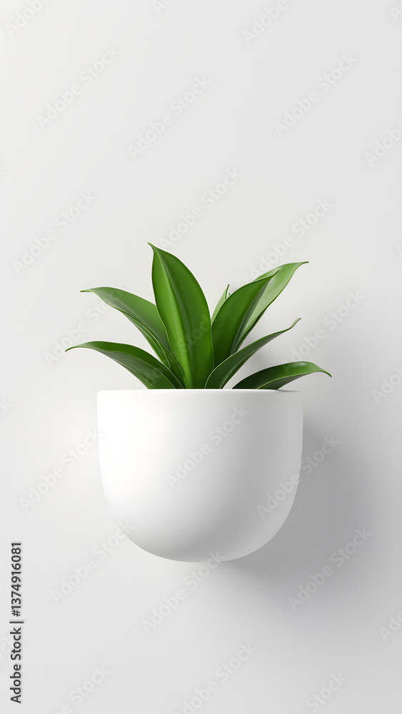 Hole-less white planter on stucco, showcasing gardening vessel as minimalist floating form. Hole-less white planter on stucco, showcasing gardening vessel as minimalist floating form.